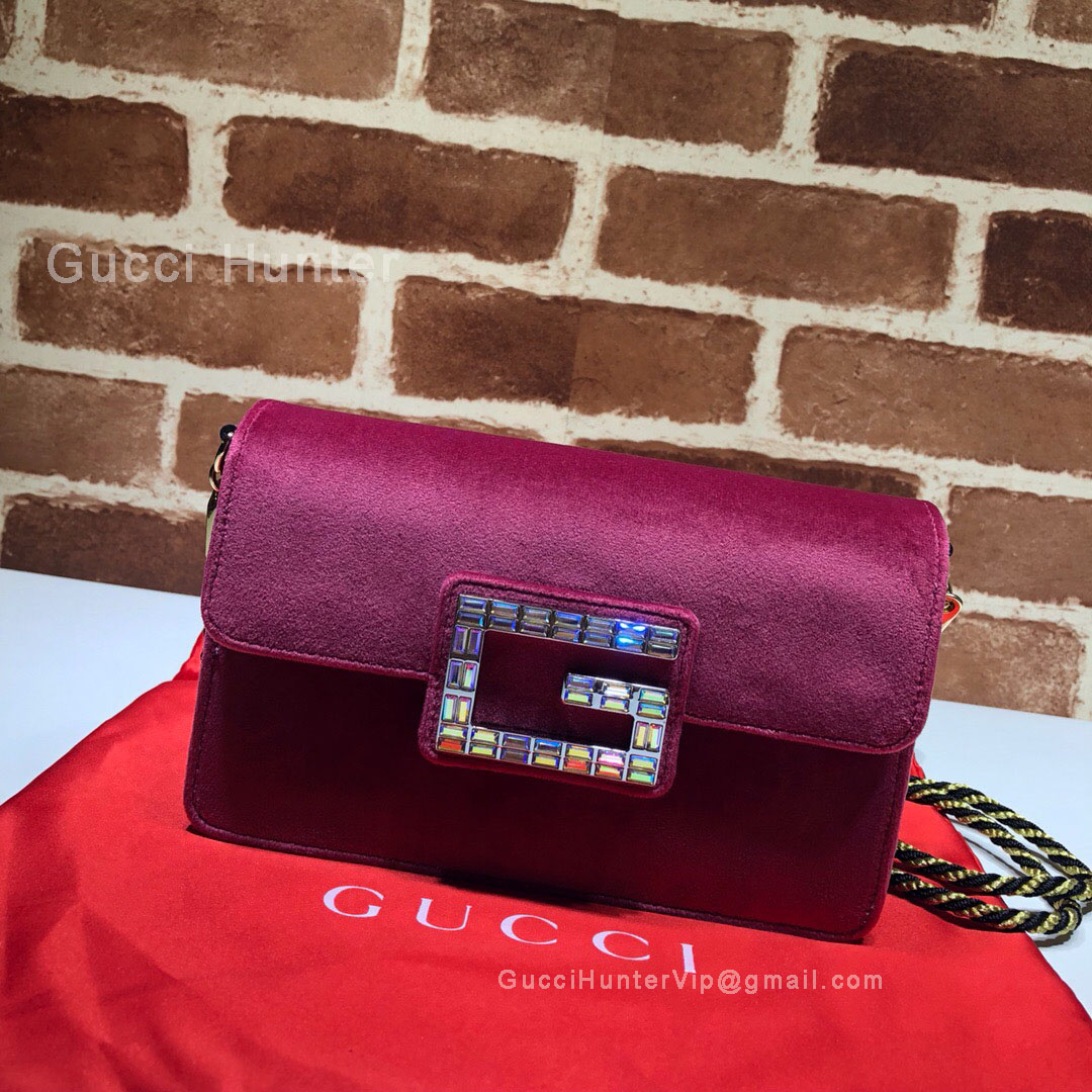 Gucci Velvet Shoulder Bag With Square G Red 544242